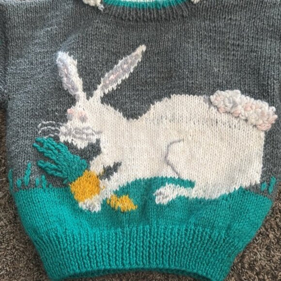 Handmade Bunny Easter Sweater With Hood Carrots - Picture 3 of 13